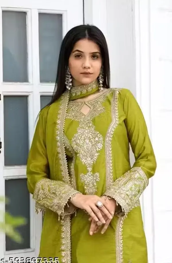 Olive_Green_Rayon_Slub_Straight_Embroidered_Kurta_Set_For_Women