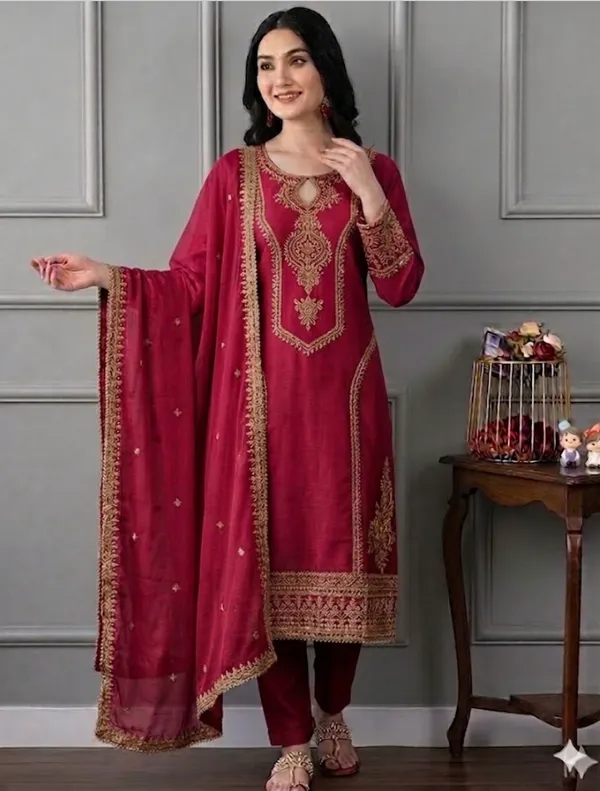 Maroon_Rayon_Slub_Straight_Embroidered_Kurta_Set_For_Women