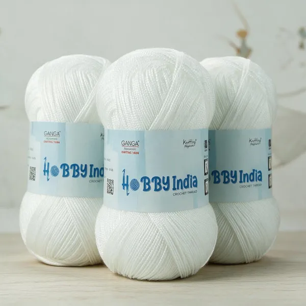 Ganga_Acrowools_Hobby_India_Crochet_Thread_for_All_Seasons_-_100%_Acrylic-_400mtr-100gm___Shade_no__HB10-Optical_White_-_Pack_of_3