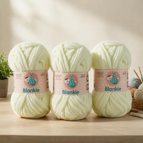 Ganga_Acrowools_HoGanga_Blankie_Chenille_Polyester_Yarn_Supersoft_Knitting_Wool_Ball,_(1_Ball/100_Gram_Each)_(BLK002_-_Glass_Cream