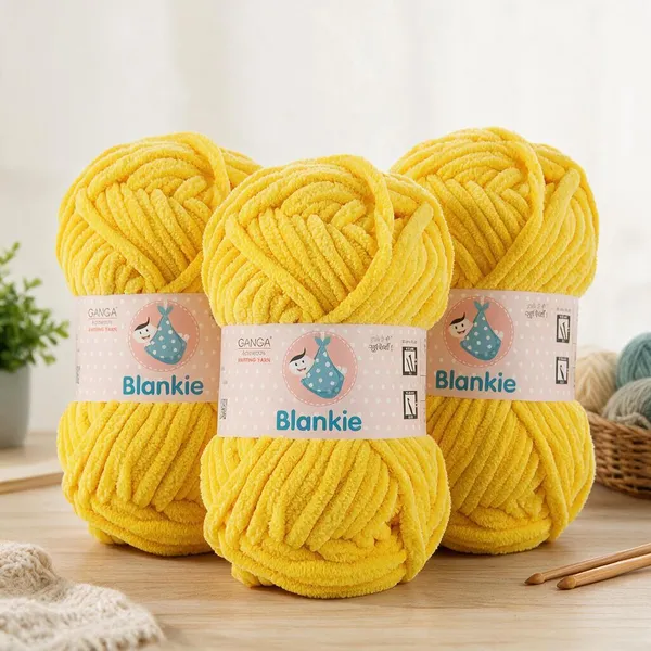 Ganga_Acrowools_HoGanga_Blankie_Chenille_Polyester_Yarn_Supersoft_Knitting_Wool_Ball,_(1_Ball/100_Gram_Each)_(BLK004_-_Bright_Yellow_-_Pack_of_3
