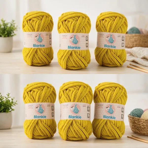 Ganga_Acrowools_HoGanga_Blankie_Chenille_Polyester_Yarn_Supersoft_Knitting_Wool_Ball,_(1_Ball/100_Gram_Each)_(_BLK005_-_Golden_Olive_-_Pack_of_3