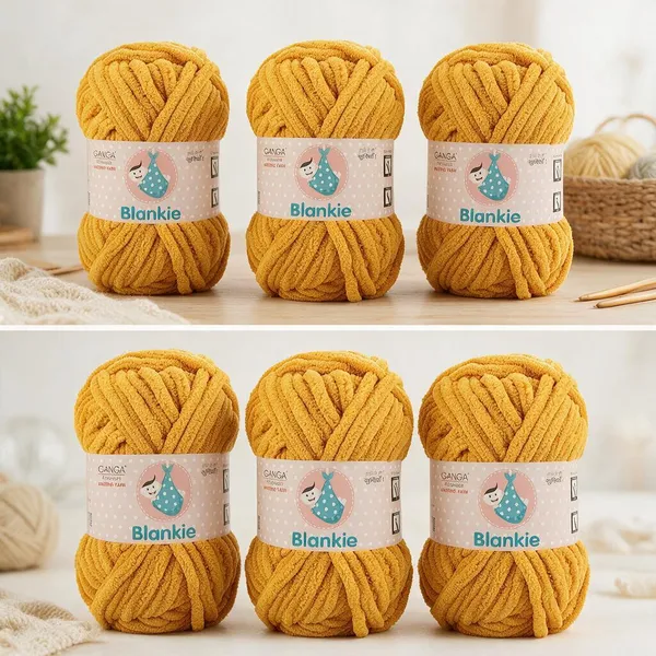 Ganga_Acrowools_HoGanga_Blankie_Chenille_Polyester_Yarn_Supersoft_Knitting_Wool_Ball,_(1_Ball/100_Gram_Each)_(_BLK006_-_Ochre_Yellow_-_Pack_of_3