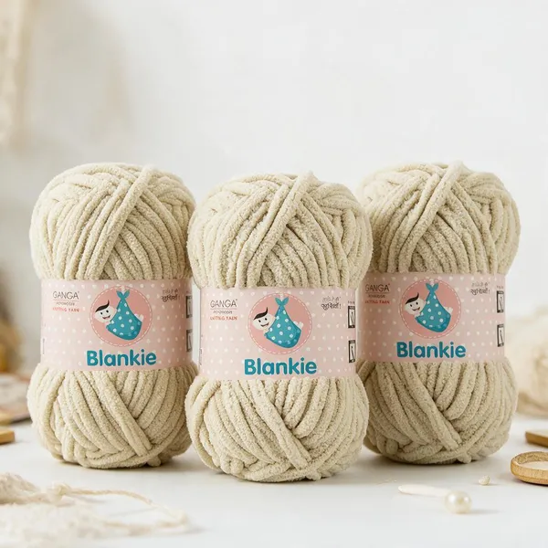 Ganga_Acrowools_HoGanga_Blankie_Chenille_Polyester_Yarn_Supersoft_Knitting_Wool_Ball,_(1_Ball/100_Gram_Each)_(_BLK009_-_Light_Beige_-_Pack_of_3