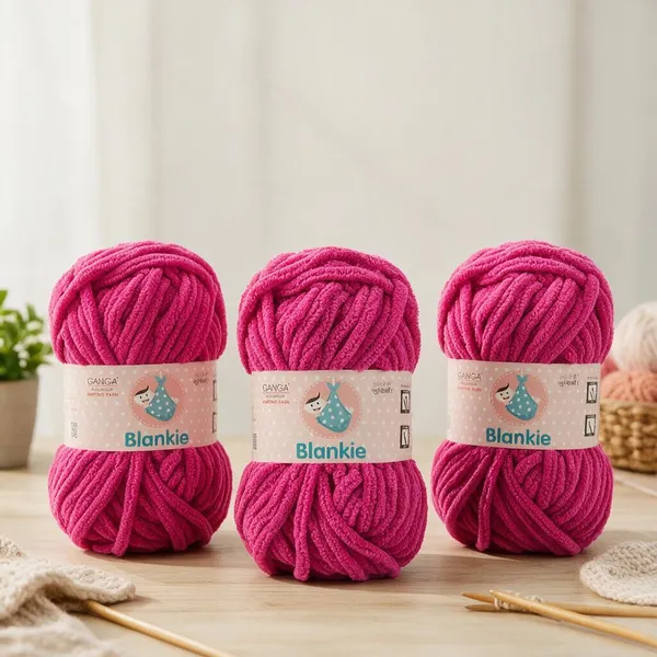 Ganga_Acrowools_HoGanga_Blankie_Chenille_Polyester_Yarn_Supersoft_Knitting_Wool_Ball,_(1_Ball/100_Gram_Each)_(_BLK013_-_Hot_Pink_-_Pack_of_3