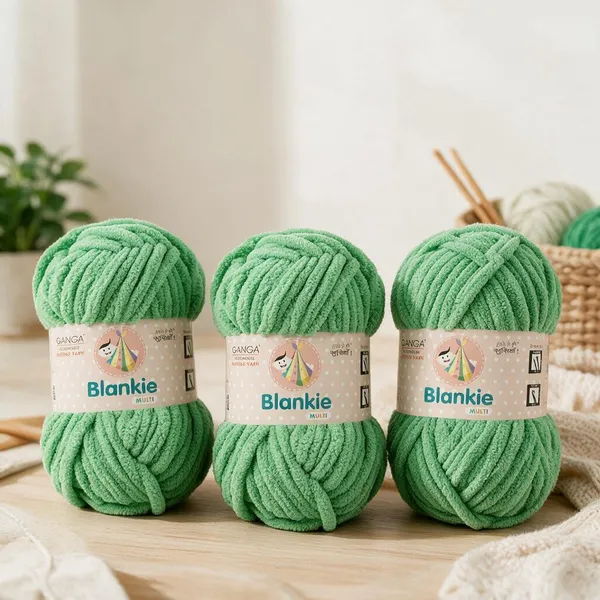 Ganga_Acrowools_HoGanga_Blankie_Chenille_Polyester_Yarn_Supersoft_Knitting_Wool_Ball,_(1_Ball/100_Gram_Each)_(_BLK014_-_Fern_-_Pack_of_3