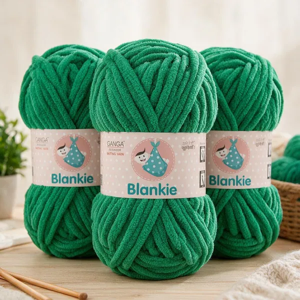 Ganga_Acrowools_HoGanga_Blankie_Chenille_Polyester_Yarn_Supersoft_Knitting_Wool_Ball,_(1_Ball/100_Gram_Each)_(_BLK015_-_Shamrock_Green_-_Pack_of_3