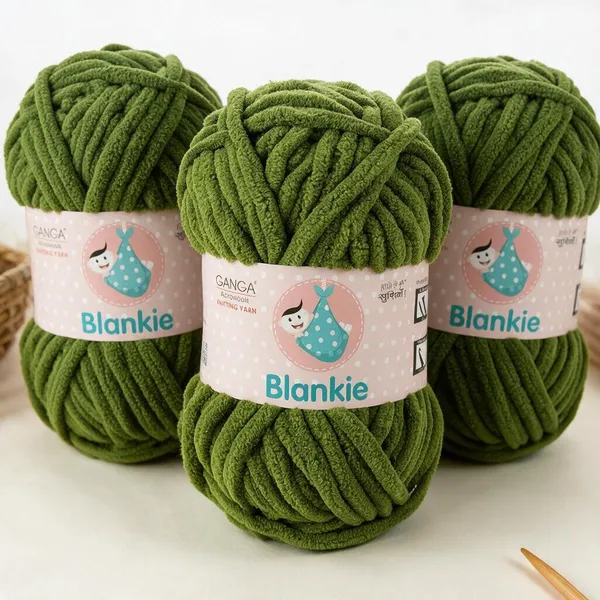 Ganga_Acrowools_HoGanga_Blankie_Chenille_Polyester_Yarn_Supersoft_Knitting_Wool_Ball,_(1_Ball/100_Gram_Each)_(_BLK016_-_Olive_-_Pack_of_3