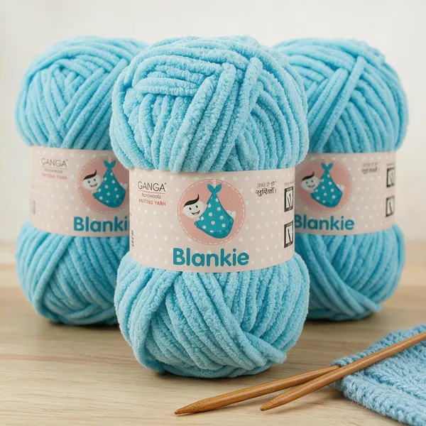 Ganga_Acrowools_HoGanga_Blankie_Chenille_Polyester_Yarn_Supersoft_Knitting_Wool_Ball,_(1_Ball/100_Gram_Each)_(_BLK018_-_Blue_Topaz_-_Pack_of_3