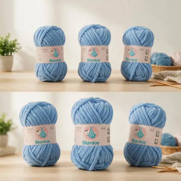 Ganga_Acrowools_HoGanga_Blankie_Chenille_Polyester_Yarn_Supersoft_Knitting_Wool_Ball,_(1_Ball/100_Gram_Each)_(_BLK019_-_Skyway_-_Pack_of_3