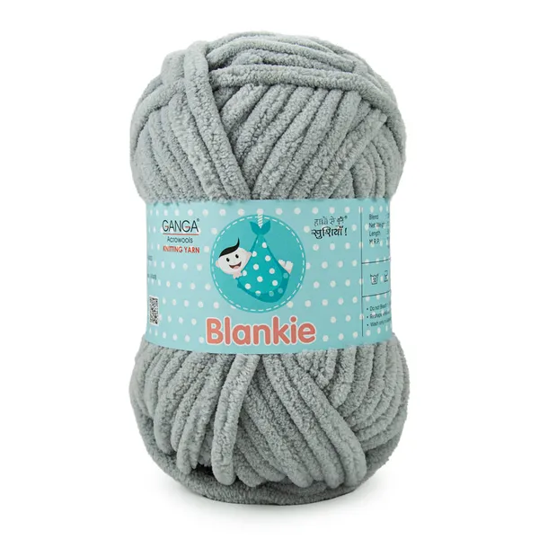 Ganga_Acrowools_HoGanga_Blankie_Chenille_Polyester_Yarn_Supersoft_Knitting_Wool_Ball,_(1_Ball/100_Gram_Each)_(_BLK021_-_Oslo_Grey