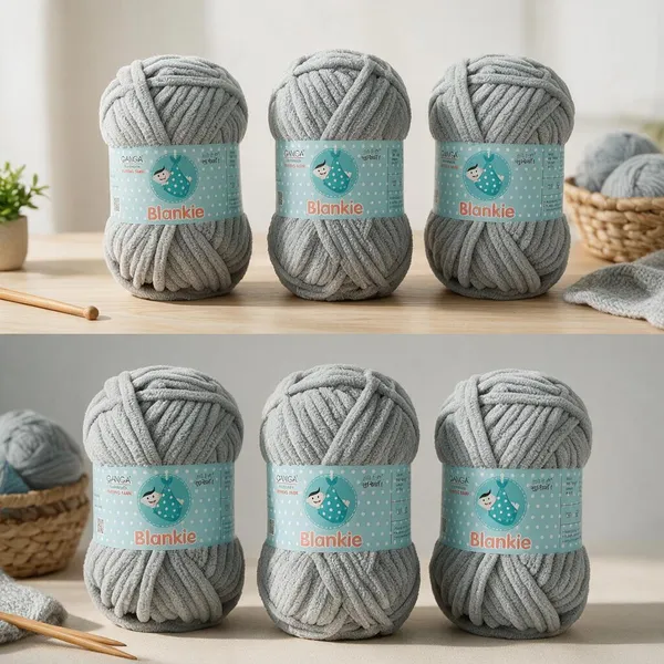 Ganga_Acrowools_HoGanga_Blankie_Chenille_Polyester_Yarn_Supersoft_Knitting_Wool_Ball,_(1_Ball/100_Gram_Each)_(_BLK021_-_Oslo_Grey