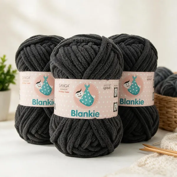 Ganga_Acrowools_HoGanga_Blankie_Chenille_Polyester_Yarn_Supersoft_Knitting_Wool_Ball,_(1_Ball/100_Gram_Each)_(_BLK022_-_Jaguar_Black_-_Pack_of_3