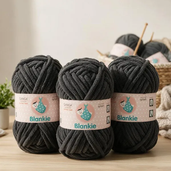 Ganga_Acrowools_HoGanga_Blankie_Chenille_Polyester_Yarn_Supersoft_Knitting_Wool_Ball,_(1_Ball/100_Gram_Each)_(_BLK023_-_Charade_Black_-_Pack_of_3