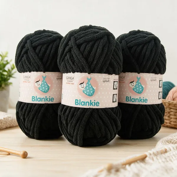 Ganga_Acrowools_HoGanga_Blankie_Chenille_Polyester_Yarn_Supersoft_Knitting_Wool_Ball,_(1_Ball/100_Gram_Each)_(_BLK024_-_Nero_-_Pack_of_3