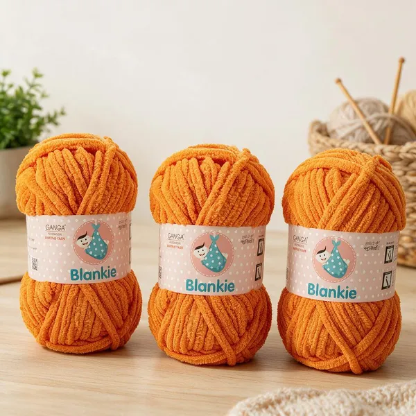 Ganga_Acrowools_HoGanga_Blankie_Chenille_Polyester_Yarn_Supersoft_Knitting_Wool_Ball,_(1_Ball/100_Gram_Each)_(_BLK028_-_Carrot_Orange