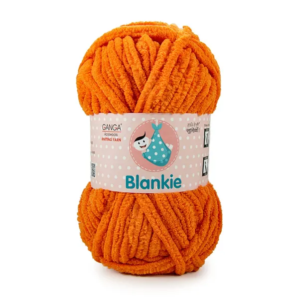 Ganga_Acrowools_HoGanga_Blankie_Chenille_Polyester_Yarn_Supersoft_Knitting_Wool_Ball,_(1_Ball/100_Gram_Each)_(_BLK028_-_Carrot_Orange