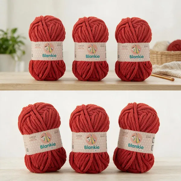 Ganga_Acrowools_HoGanga_Blankie_Chenille_Polyester_Yarn_Supersoft_Knitting_Wool_Ball,_(1_Ball/100_Gram_Each)_(_BLK031_-_Sterling_Red_-_Pack_of_3