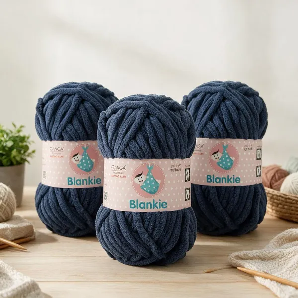 Ganga_Acrowools_HoGanga_Blankie_Chenille_Polyester_Yarn_Supersoft_Knitting_Wool_Ball,_(1_Ball/100_Gram_Each)_(_BLK033_-_Midnight_Blue_-_Pack_of_3