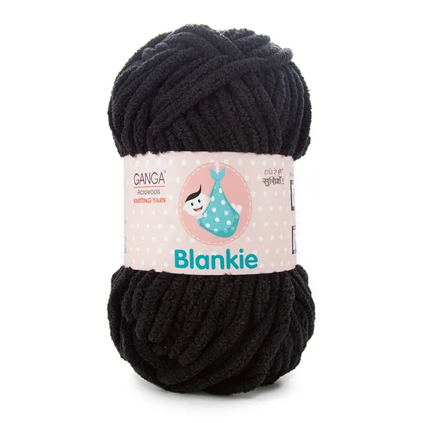Ganga_Acrowools_HoGanga_Blankie_Chenille_Polyester_Yarn_Supersoft_Knitting_Wool_Ball,_(1_Ball/100_Gram_Each)_(_BLK035_-_Black_-_Pack_of_3