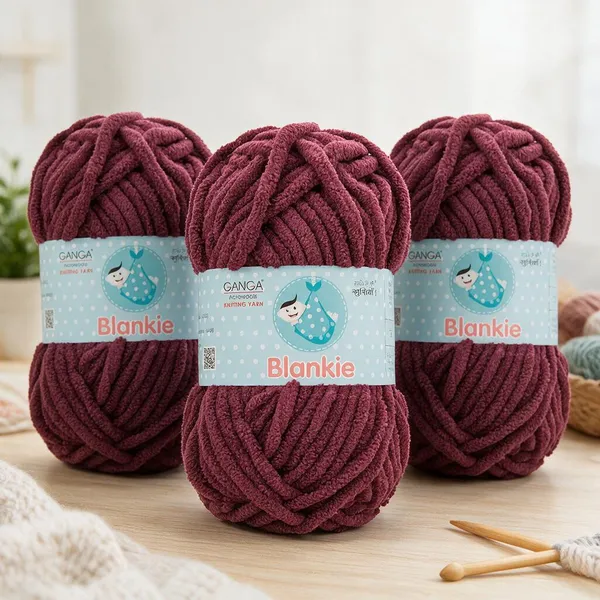 Ganga_Acrowools_HoGanga_Blankie_Chenille_Polyester_Yarn_Supersoft_Knitting_Wool_Ball,_(1_Ball/100_Gram_Each)_(_BLK036_-_Claret_-_Pack_of_3