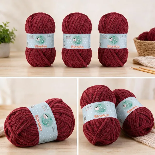 Ganga_Acrowools_HoGanga_Blankie_Chenille_Polyester_Yarn_Supersoft_Knitting_Wool_Ball,_(1_Ball/100_Gram_Each)_(_BLK037_Vivid_Burgundy