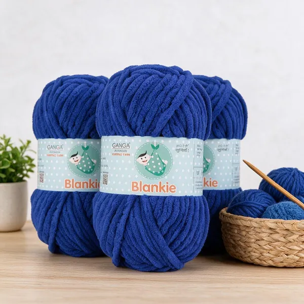 Ganga_Acrowools_HoGanga_Blankie_Chenille_Polyester_Yarn_Supersoft_Knitting_Wool_Ball,_(1_Ball/100_Gram_Each)_(_BLK038_Sapphire
