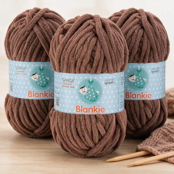Ganga_Acrowools_HoGanga_Blankie_Chenille_Polyester_Yarn_Supersoft_Knitting_Wool_Ball,_(1_Ball/100_Gram_Each)_(_BLK039_Deep_Coffee