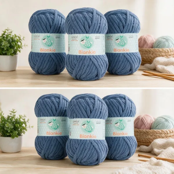 Ganga_Acrowools_HoGanga_Blankie_Chenille_Polyester_Yarn_Supersoft_Knitting_Wool_Ball,_(1_Ball/100_Gram_Each)_(_BLK041_Dusty_Blue
