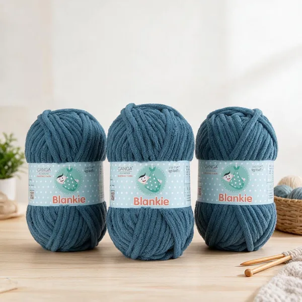Ganga_Acrowools_HoGanga_Blankie_Chenille_Polyester_Yarn_Supersoft_Knitting_Wool_Ball,_(1_Ball/100_Gram_Each)_(_BLK042_Blue_Bayoux_-_Pack_of_3