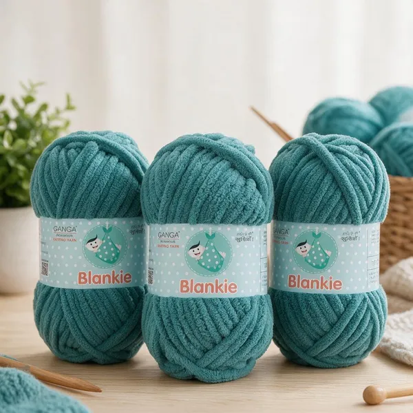 Ganga_Acrowools_HoGanga_Blankie_Chenille_Polyester_Yarn_Supersoft_Knitting_Wool_Ball,_(1_Ball/100_Gram_Each)_(_BLK043_Dusty_Teal