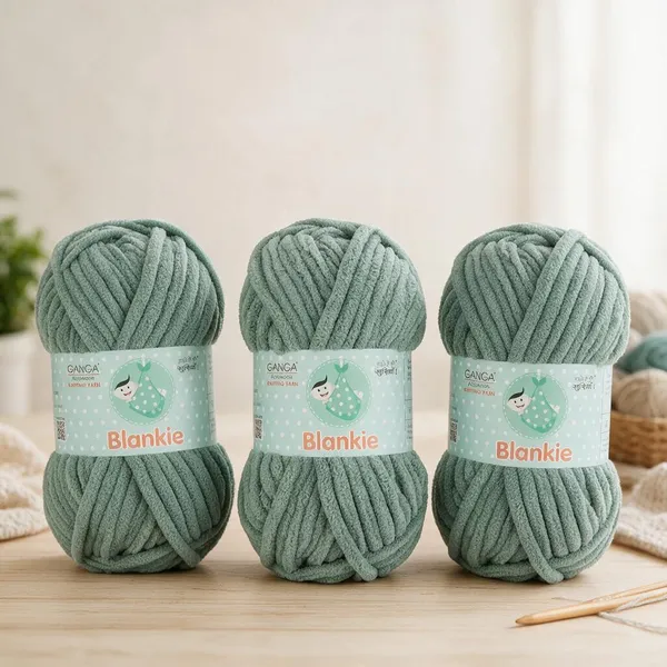Ganga_Acrowools_HoGanga_Blankie_Chenille_Polyester_Yarn_Supersoft_Knitting_Wool_Ball,_(1_Ball/100_Gram_Each)_(_BLK044_Smoke_Green
