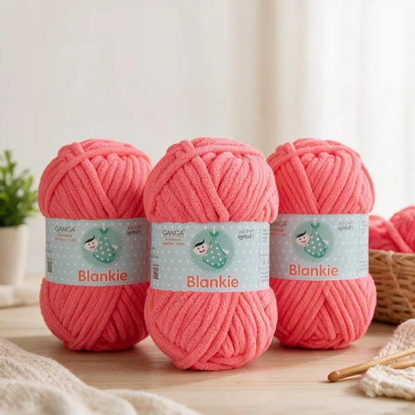 Ganga_Acrowools_HoGanga_Blankie_Chenille_Polyester_Yarn_Supersoft_Knitting_Wool_Ball,_(1_Ball/100_Gram_Each)_(_BLK046_Bright_Watermelon_-_Pack_of_3