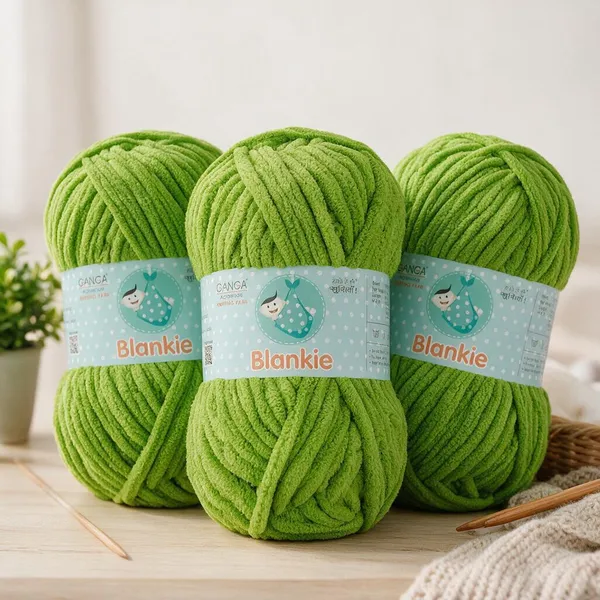 Ganga_Acrowools_HoGanga_Blankie_Chenille_Polyester_Yarn_Supersoft_Knitting_Wool_Ball,_(1_Ball/100_Gram_Each)_(_BLK047_Bright_Lime_-_Pack_of_3