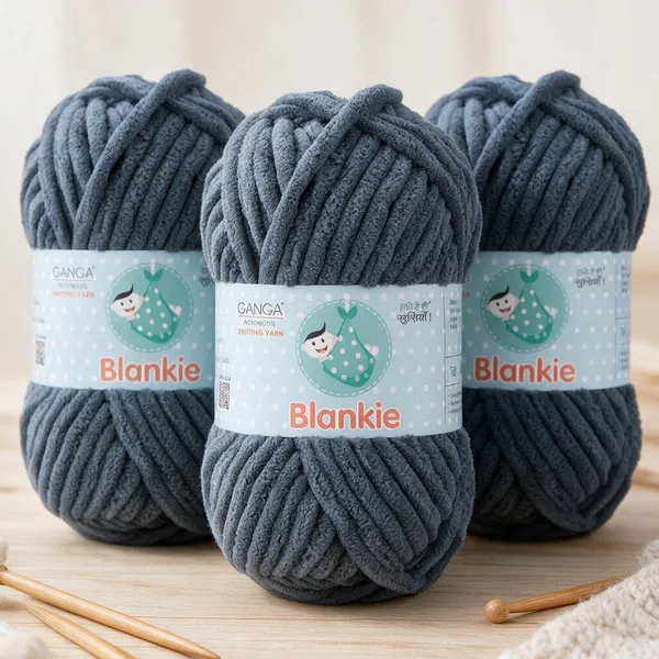 Ganga_Acrowools_HoGanga_Blankie_Chenille_Polyester_Yarn_Supersoft_Knitting_Wool_Ball,_(1_Ball/100_Gram_Each)_(_BLK049_Gun_Powder_Blue_-_Pack_of_3