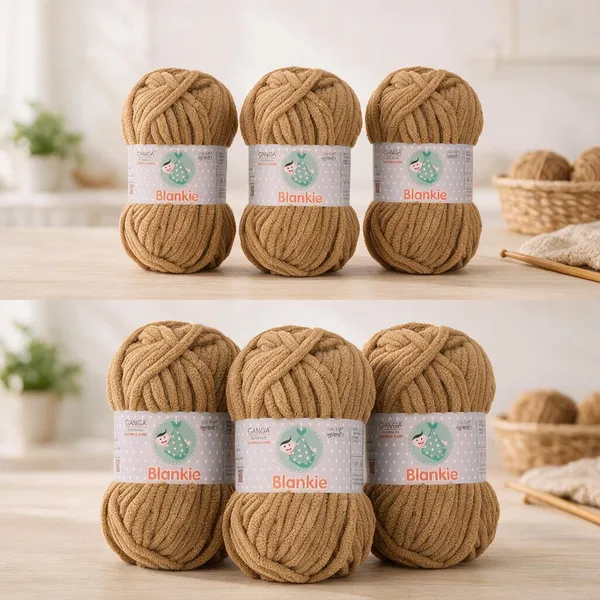 Ganga_Acrowools_HoGanga_Blankie_Chenille_Polyester_Yarn_Supersoft_Knitting_Wool_Ball,_(1_Ball/100_Gram_Each)_(_BLK050_Beige_-_Pack_of_3