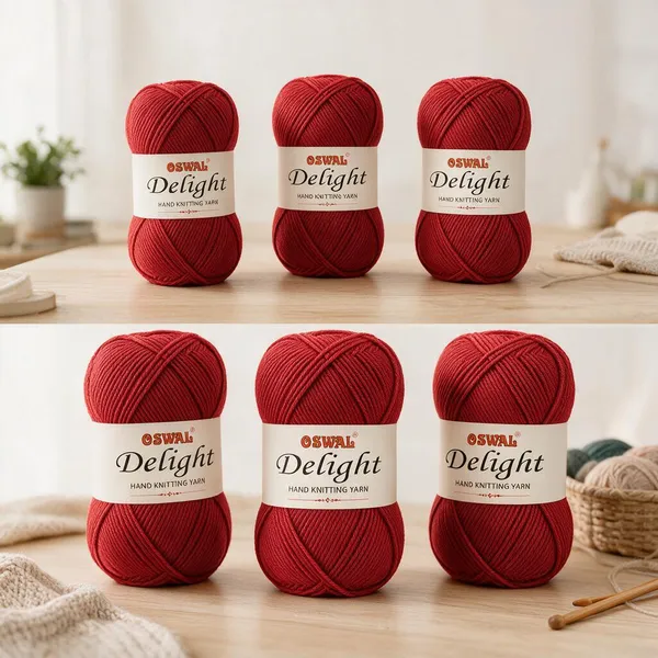 Oswal_Delight_100%_Acrylic_Hand_Knitting_Yarn,_4_Ply,_8Nm_Count,_Soft_&_Durable_Wool_for_Knitting_&_Crochet,_Lightweight_&_Warm,_1ball-100g_each_,_Ideal_for_Sweaters,_Scarves,_Shawls_&_DIY_Craft_Projects_(Red_Shade_No-13,_100_Grams)_-_Pack_of_3