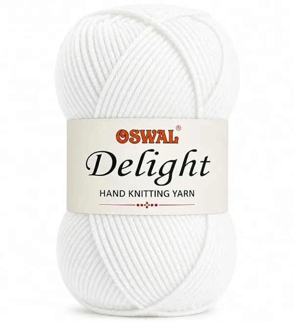 Oswal_Delight_100%_Acrylic_Hand_Knitting_Yarn,_4_Ply,_8Nm_Count,_Soft_&_Durable_Wool_for_Knitting_&_Crochet,_Lightweight_&_Warm,_1ball-100g_each_,_Ideal_for_Sweaters,_Scarves,_Shawls_&_DIY_Craft_Projects_(White_Shade_No-4,_100_Grams)_-_Pack_of_3