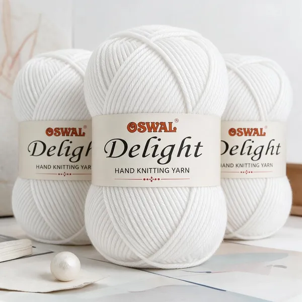 Oswal_Delight_100%_Acrylic_Hand_Knitting_Yarn,_4_Ply,_8Nm_Count,_Soft_&_Durable_Wool_for_Knitting_&_Crochet,_Lightweight_&_Warm,_1ball-100g_each_,_Ideal_for_Sweaters,_Scarves,_Shawls_&_DIY_Craft_Projects_(White_Shade_No-4,_100_Grams)_-_Pack_of_3
