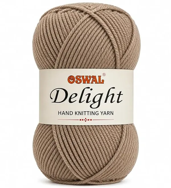 Oswal_Delight_100%_Acrylic_Hand_Knitting_Yarn,_4_Ply,_8Nm_Count,_Soft_&_Durable_Wool_for_Knitting_&_Crochet,_Lightweight_&_Warm,_1ball-100g_each_,_Ideal_for_Sweaters,_Scarves,_Shawls_&_DIY_Craft_Projects_(Wood_Brown_Shade_No-_8,_100_Grams)_-_Pack_of_3