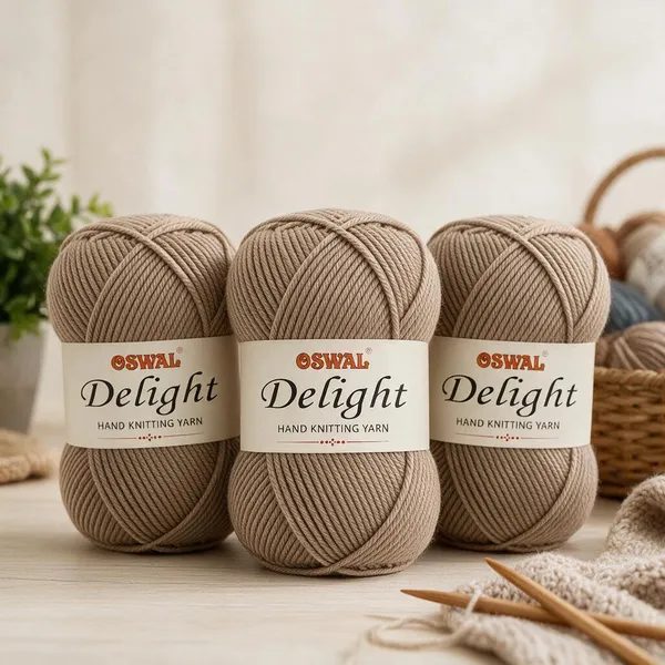 Oswal_Delight_100%_Acrylic_Hand_Knitting_Yarn,_4_Ply,_8Nm_Count,_Soft_&_Durable_Wool_for_Knitting_&_Crochet,_Lightweight_&_Warm,_1ball-100g_each_,_Ideal_for_Sweaters,_Scarves,_Shawls_&_DIY_Craft_Projects_(Wood_Brown_Shade_No-_8,_100_Grams)_-_Pack_of_3