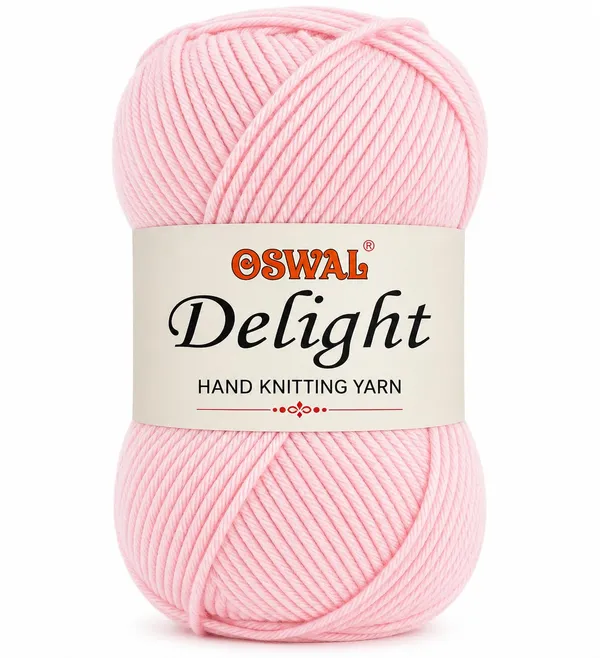 Oswal_Delight_100%_Acrylic_Hand_Knitting_Yarn,_4_Ply,_8Nm_Count,_Soft_&_Durable_Wool_for_Knitting_&_Crochet,_Lightweight_&_Warm,_1ball-100g_each_,_Ideal_for_Sweaters,_Scarves,_Shawls_&_DIY_Craft_Projects_(Baby_Pink_Shade_No-_5,_100_Grams)_-_Pack_of_3