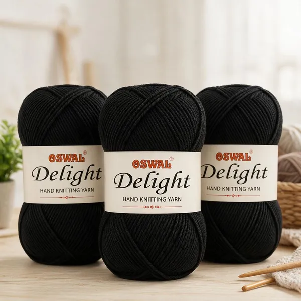 Oswal_Delight_100%_Acrylic_Hand_Knitting_Yarn,_4_Ply,_8Nm_Count,_Soft_&_Durable_Wool_for_Knitting_&_Crochet,_Lightweight_&_Warm,_1ball-100g_each_,_Ideal_for_Sweaters,_Scarves,_Shawls_&_DIY_Craft_Projects_(Black_Shade_No-15,_100_Grams)