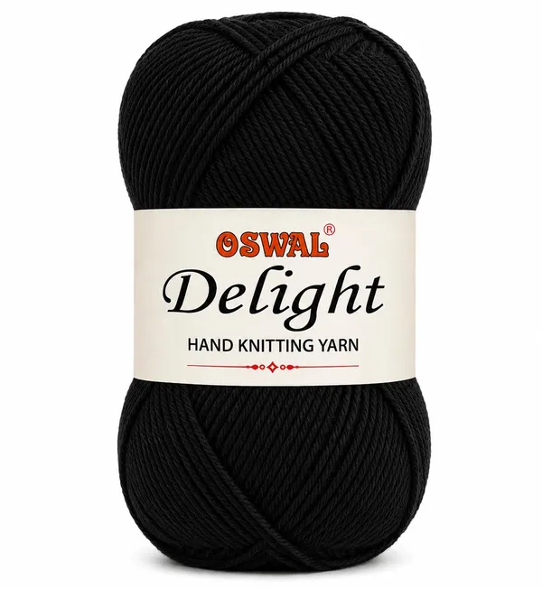 Oswal_Delight_100%_Acrylic_Hand_Knitting_Yarn,_4_Ply,_8Nm_Count,_Soft_&_Durable_Wool_for_Knitting_&_Crochet,_Lightweight_&_Warm,_1ball-100g_each_,_Ideal_for_Sweaters,_Scarves,_Shawls_&_DIY_Craft_Projects_(Black_Shade_No-15,_100_Grams)