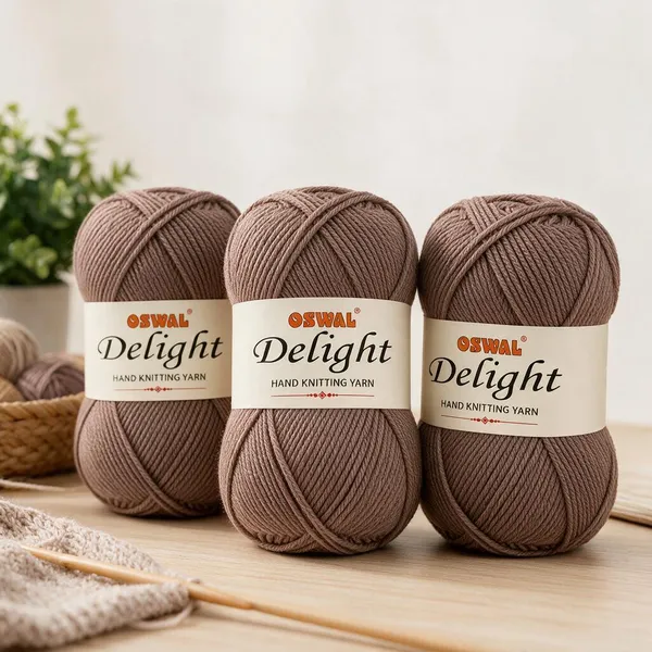 Oswal_Delight_100%_Acrylic_Hand_Knitting_Yarn,_4_Ply,_8Nm_Count,_Soft_&_Durable_Wool_for_Knitting_&_Crochet,_Lightweight_&_Warm,_1ball-100g_each_,_Ideal_for_Sweaters,_Scarves,_Shawls_&_DIY_Craft_Projects_(Brown_Shade_No-9,_100_Grams)_-_Pack_of_3
