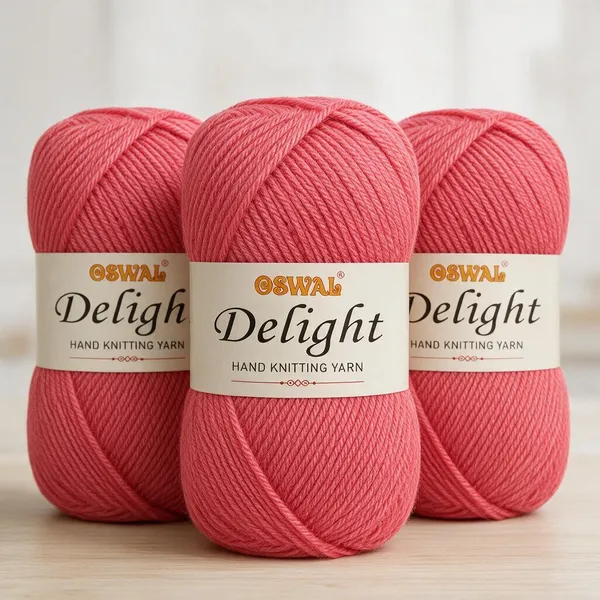 Oswal_Delight_100%_Acrylic_Hand_Knitting_Yarn,_4_Ply,_8Nm_Count,_Soft_&_Durable_Wool_for_Knitting_&_Crochet,_Lightweight_&_Warm,_1ball-100g_each_,_Ideal_for_Sweaters,_Scarves,_Shawls_&_DIY_Craft_Projects_(Coral_Pink_Shade_No-12,_100_Grams)