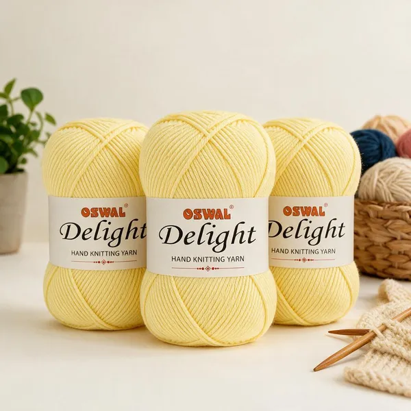 Oswal_Delight_100%_Acrylic_Hand_Knitting_Yarn,_4_Ply,_8Nm_Count,_Soft_&_Durable_Wool_for_Knitting_&_Crochet,_Lightweight_&_Warm,_1ball-100g_each_,_Ideal_for_Sweaters,_Scarves,_Shawls_&_DIY_Craft_Projects_(Cream_Shade_no-2,_100_Grams)_-_Pack_of_3