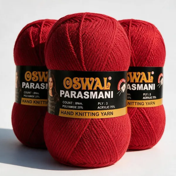 Oswal_Parasmani_Hand_Knitting_Yarn/Wool/Woollen_Thread,_3_Ply,__75%_Acrylic_&_25%_Polyamide,_(1_ball-100g_Each),_Very_Soft_Yarn_for,_Crochet,_Sweaters,_Shawls_&_Crafts_(Red_–_Shade_25_-_Pack_of_3