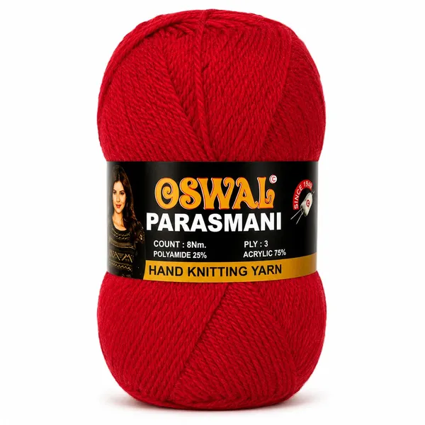Oswal_Parasmani_Hand_Knitting_Yarn/Wool/Woollen_Thread,_3_Ply,__75%_Acrylic_&_25%_Polyamide,_(1_ball-100g_Each),_Very_Soft_Yarn_for,_Crochet,_Sweaters,_Shawls_&_Crafts_(Red_–_Shade_25_-_Pack_of_3