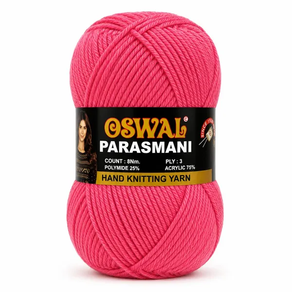 Oswal_Parasmani_Hand_Knitting_Yarn/Wool/Woollen_Thread,_3_Ply,__75%_Acrylic_&_25%_Polyamide,_(1_ball-100g_Each),_Very_Soft_Yarn_for,_Crochet,_Sweaters,_Shawls_&_Crafts_(Rose_Pink_–_Shade_11_-_Pack_of_3